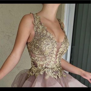 Mauve with gold prom ball down
